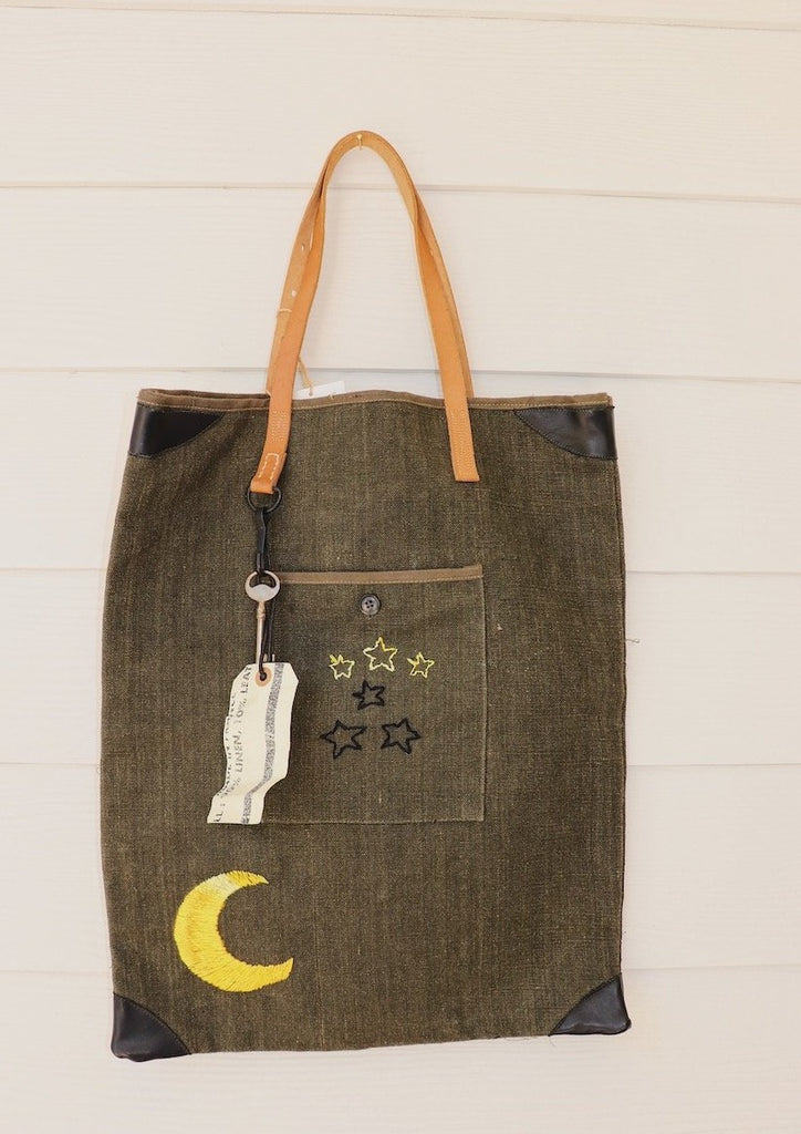 Parisian Bags. Green Bag. Moon and Stars Bag. 