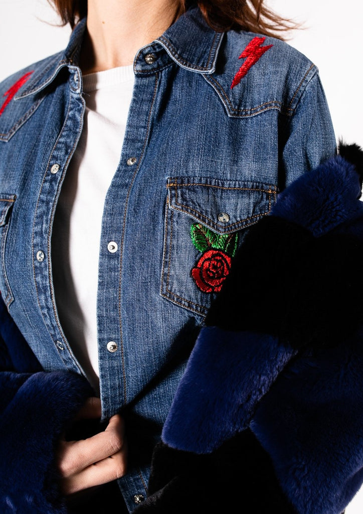 Electric Rose Denim Button Up "Prism Collection"